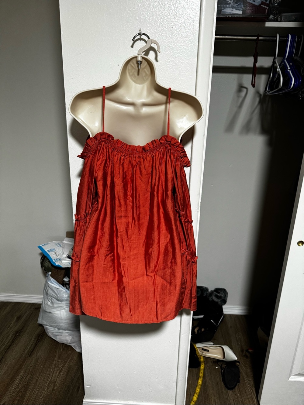 Off-Shoulder Ruffle Sleeve Women's Top - Rust - Picture 4 of 6